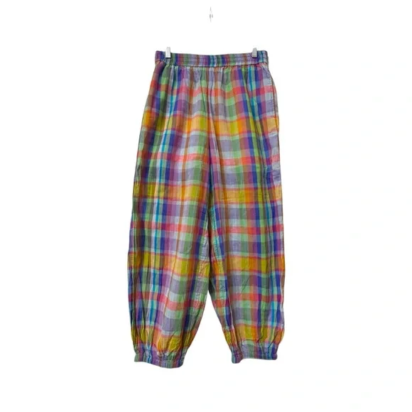 Free People Ticket To Paradise Multicolor Plaid Balloon Beach Pants - Picture 13 of 14